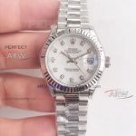 Perfect Replica Rolex Swiss-2824/2671 Datejust 28/38MM White Gold Diamond Dial Presidential Band Ladies Watch